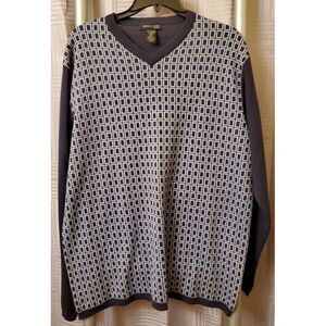Kenneth Cole‎ Mens Sweater XXL Blue Checked Wool-blend V-Neck Long Sleeve